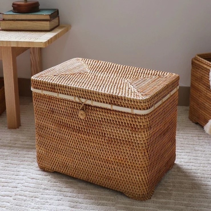 Large size storage bag trunk basket box with lid living room decor furniture rattan chest new design