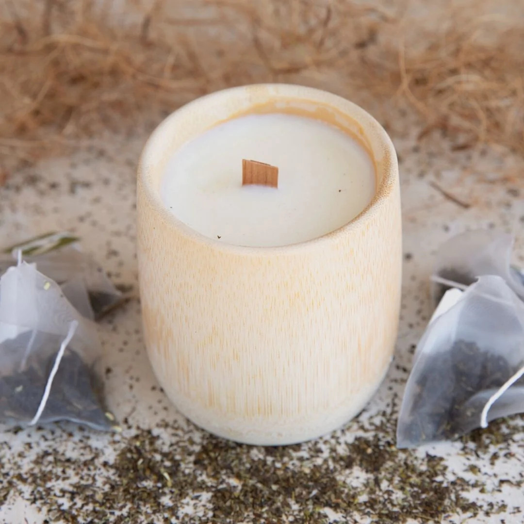 Unique style bamboo candle cups bamboo cup scented or unscented candles natural eco friendly gift set OEM accepted