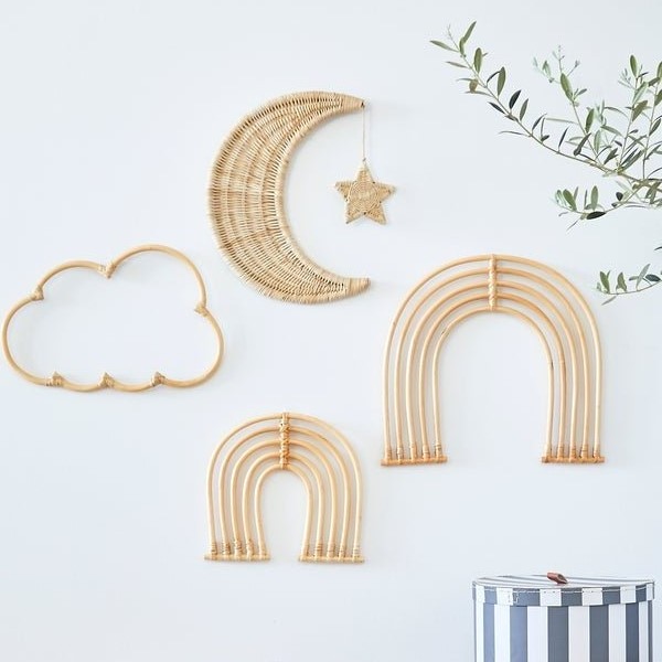 Cute moon and stars newborn accessories playroom rattan nursery decor baby kids room decoration wall hangings