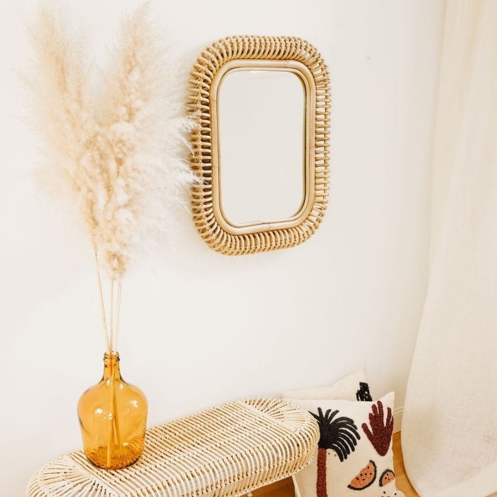 Rectangular square full length rattan mirrors long mirror for hanging home hotel dance studio wall decor mirrors