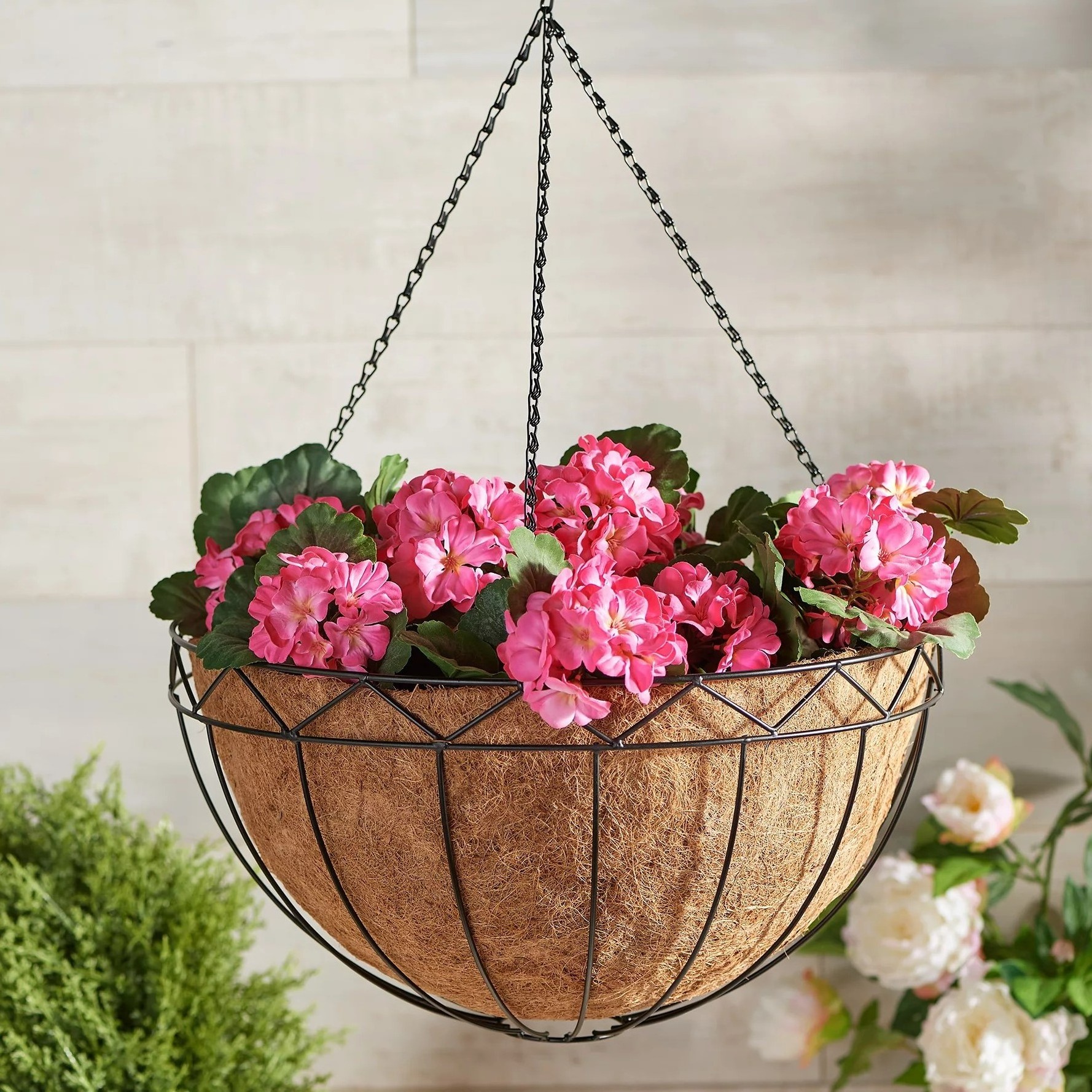 Customizable sizes coconut planter liner baksets hanging coir fiber basket liners with metal frame wires