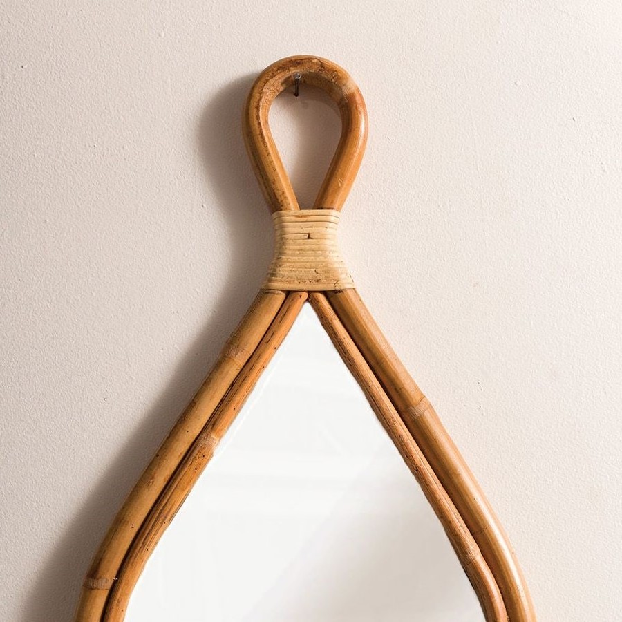 Wall hanging teardrop rattan mirrors wall hanging contemporary style eco friendly water drop shape mirror