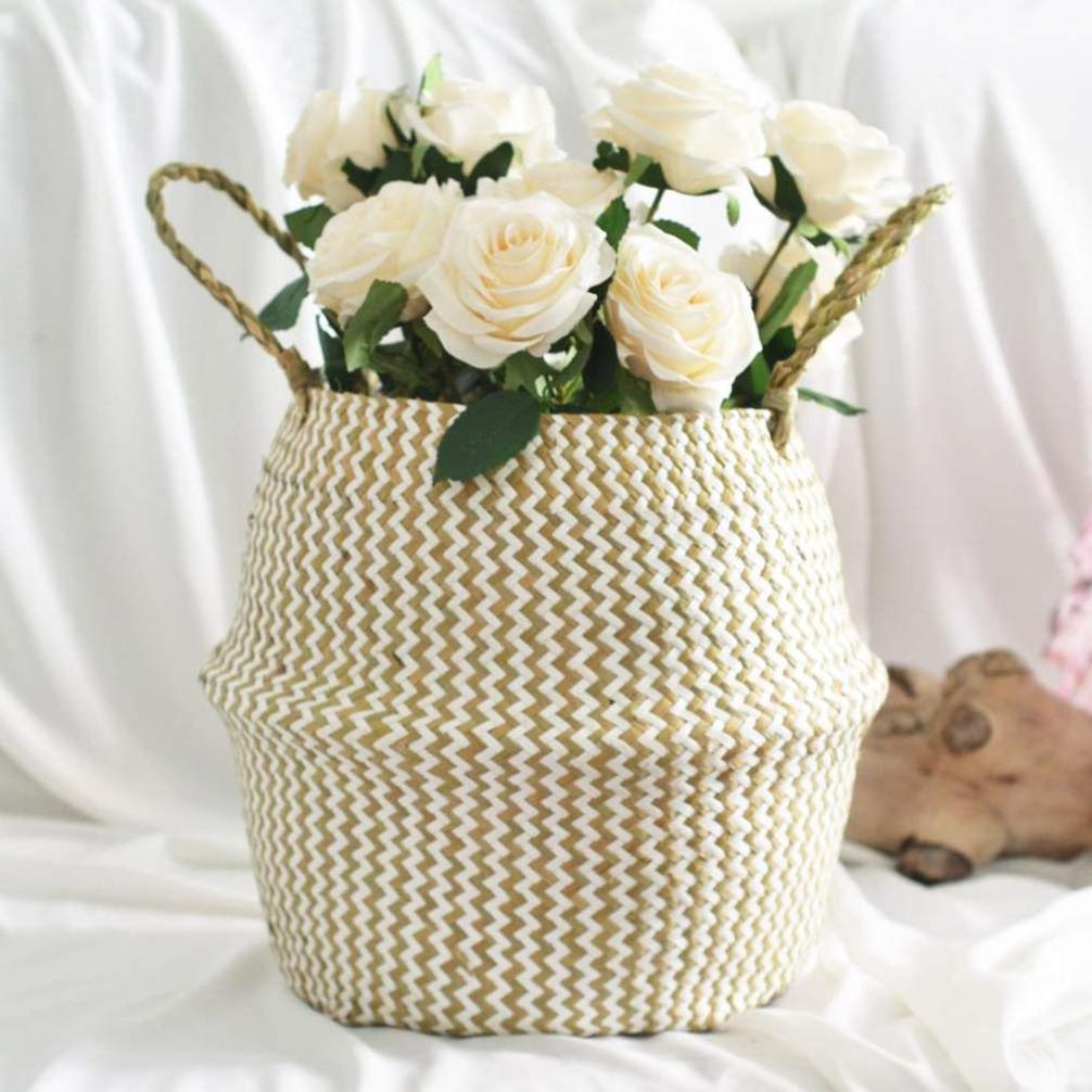 Decorative foldable basket pots for artificial plants and dry flowers natural seagrass belly basket home decoration