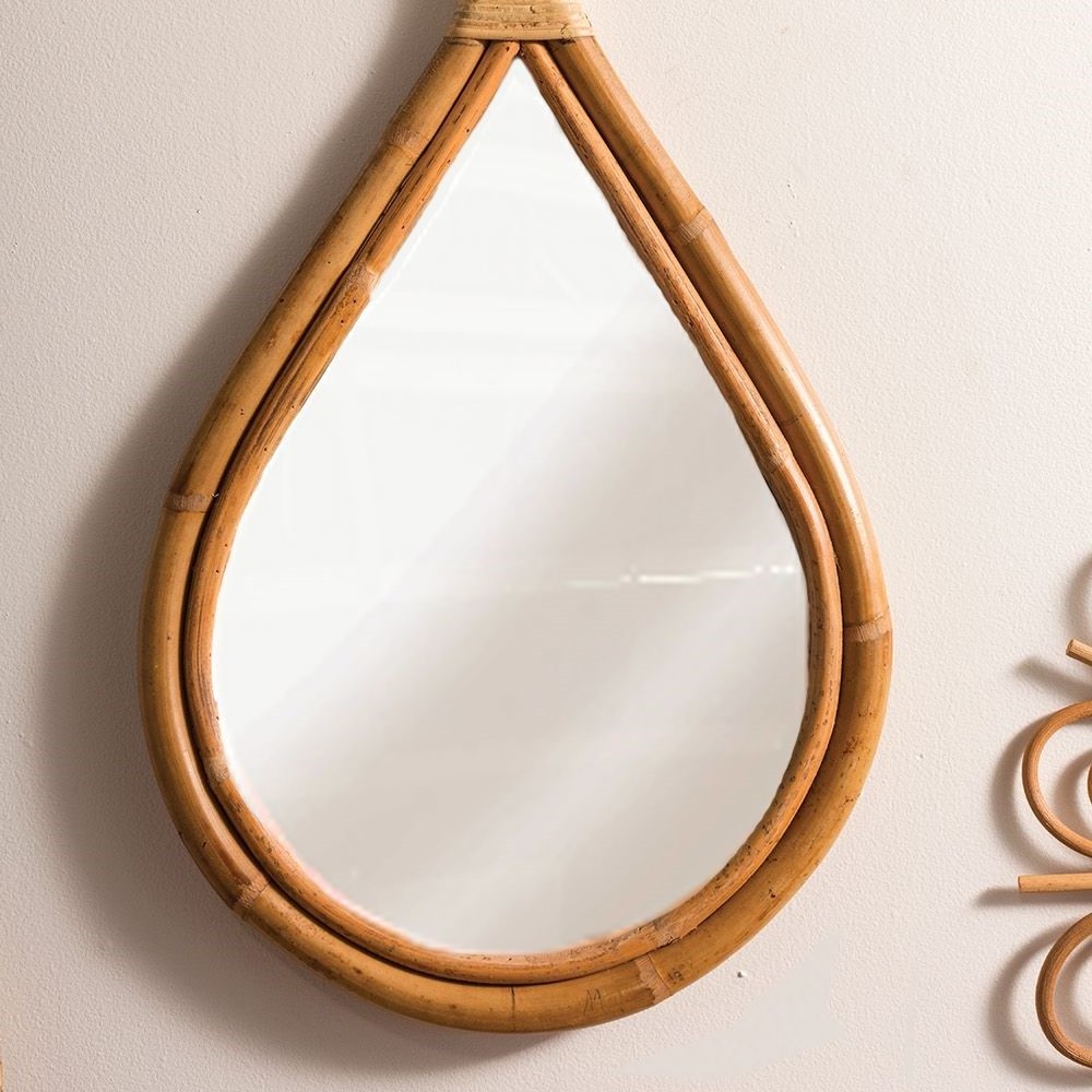 Wall hanging teardrop rattan mirrors wall hanging contemporary style eco friendly water drop shape mirror