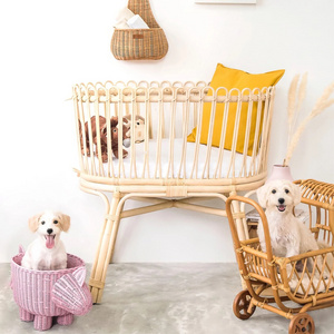 Natural rattan wicker cribs for babies cheap price baby bassinet beds for new born kids negotiable MOQ