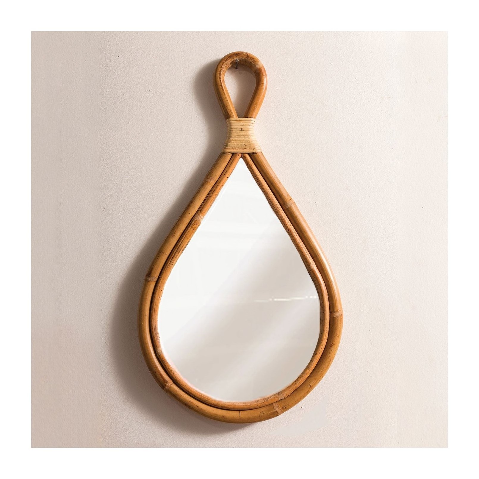 Wall hanging teardrop rattan mirrors wall hanging contemporary style eco friendly water drop shape mirror