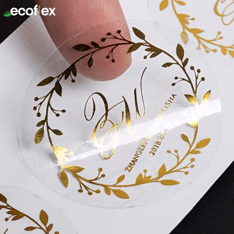 Custom Gold Foil Logo Printing Waterproof Adhesive Label Transparent Vinyl Stickers