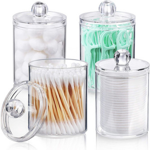 Transparent Plastic Cotton Swab Ball Pad Holder 10 Oz Apothecary Jar Clear Bathroom Container Organizer Dispenser for Bathroom