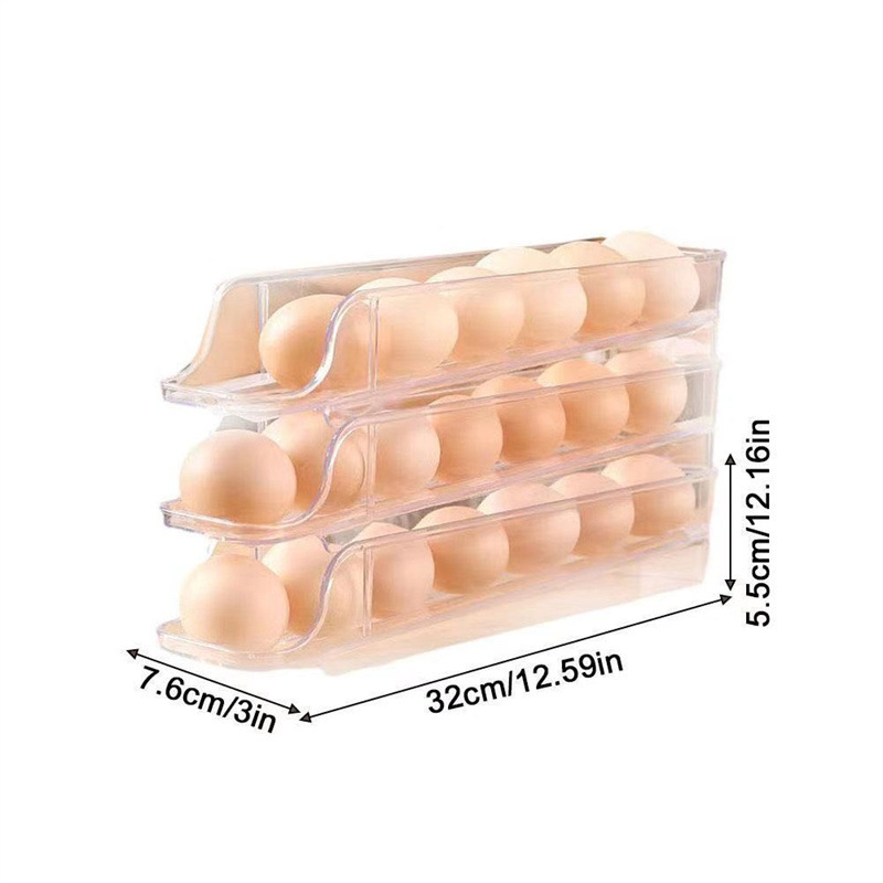 Wholesale Plastic Egg Storage Container 3 Tiers Automatic Rolling Egg Rack For Refrigerator