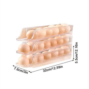 Wholesale Plastic Egg Storage Container 3 Tiers Automatic Rolling Egg Rack For Refrigerator