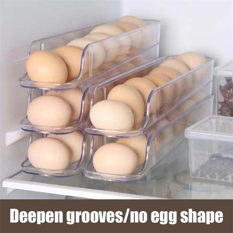 Wholesale Plastic Egg Storage Container 3 Tiers Automatic Rolling Egg Rack For Refrigerator