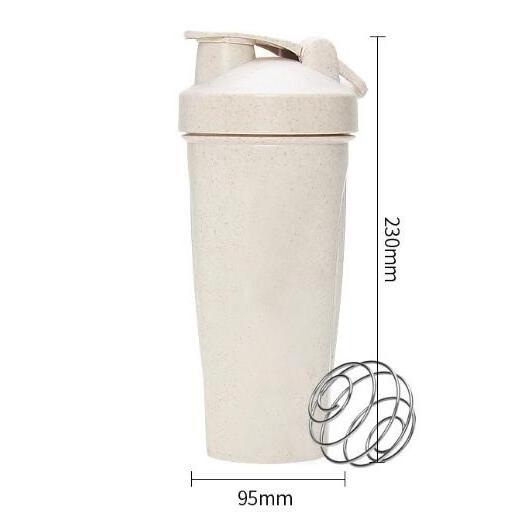 Custom Logo 600ml Portable Renewable Wheat Straw Water Bottle Protein Powder Plastic sports Shaker Bottle