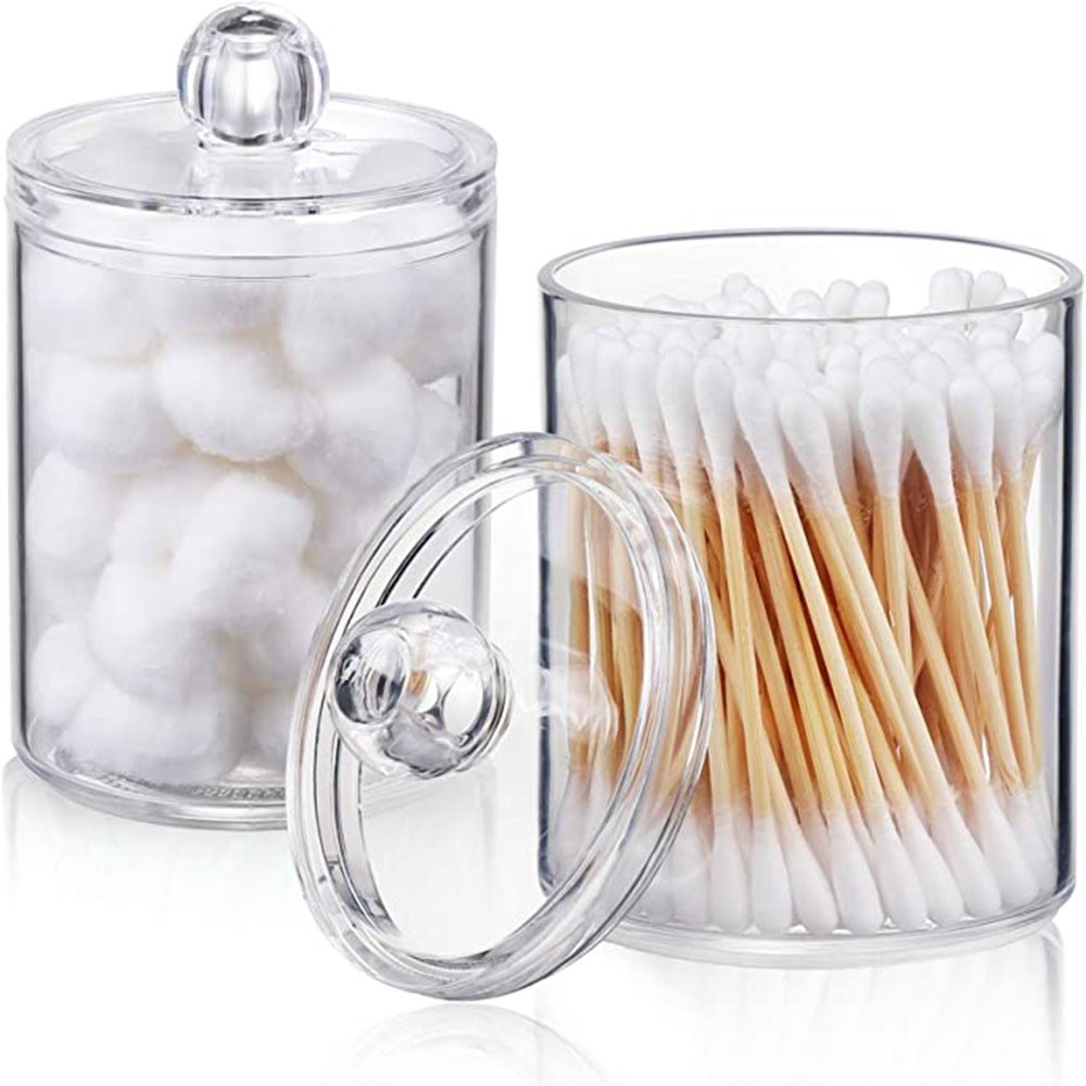 Transparent Plastic Cotton Swab Ball Pad Holder 10 Oz Apothecary Jar Clear Bathroom Container Organizer Dispenser for Bathroom