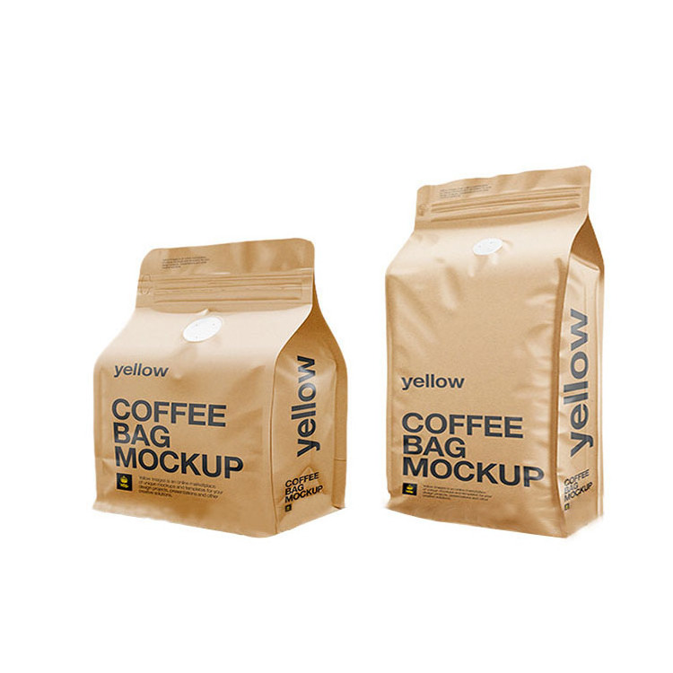 Eco 500g Pouch Zipper Bag Flat Bottom Paper Biodegradable Kraft Packaging Custom Printed Bean Coffee Bags with Valve