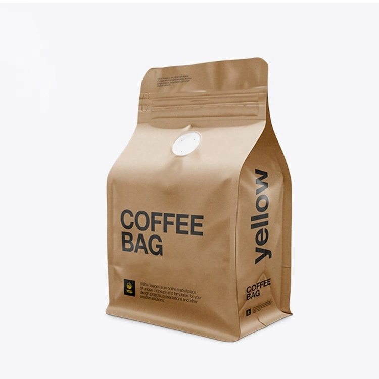 Eco 500g Pouch Zipper Bag Flat Bottom Paper Biodegradable Kraft Packaging Custom Printed Bean Coffee Bags with Valve