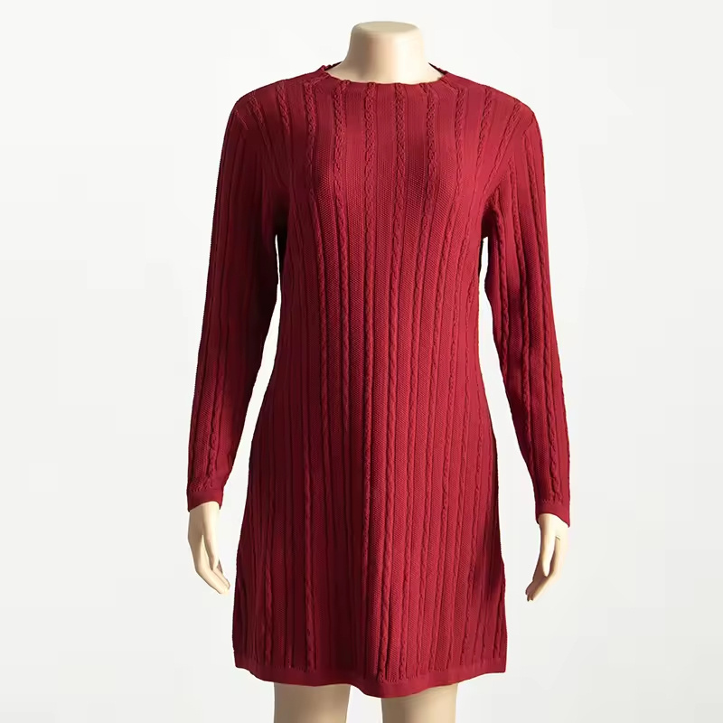 Wholesale Custom 100%cotton Knitted High Quality Autumn Winter Casual Women Slim Fit Knit Sweater Woman crochet  Dress