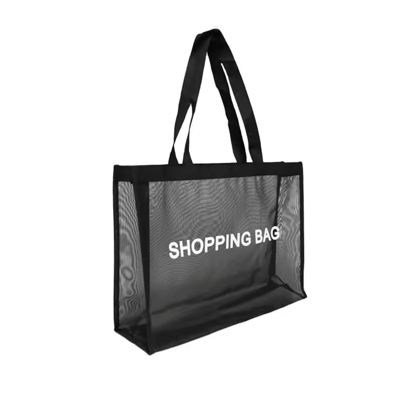 Custom Logo Black Grey Net Fruit Vegetable Carrying Grocery Tote Shoulder Nylon Mesh Shopping Bag