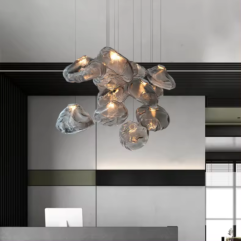 Black Gold Modern Led Pendant Light Hotel High Ceiling Geometric Hanging Lamp Staircase Large Long Customized Acrylic Chandelier