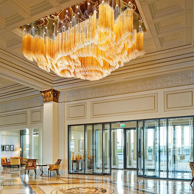 ECOJAS Large Crystal Chandelier For High Ceiling And Hotel Engineering Custom Pendant Lamp Lighting