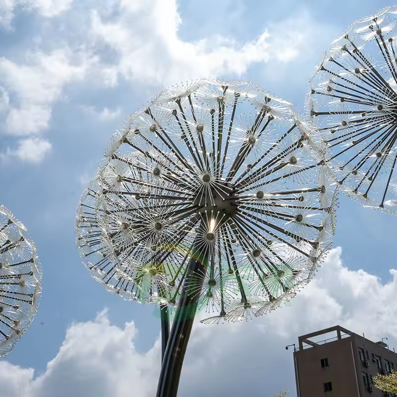 Outdoor large Creative Sculpture Landscape Art Garden Square Decoration Metal Dandelion Stainless Steel Sculpture