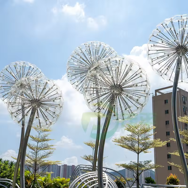 Outdoor large Creative Sculpture Landscape Art Garden Square Decoration Metal Dandelion Stainless Steel Sculpture