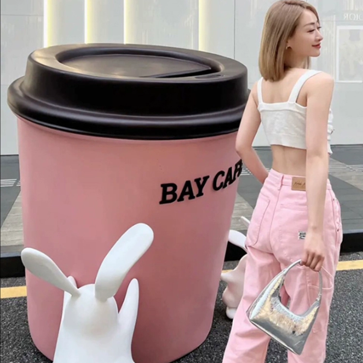 Fiberglass Giant Cup Statue Resin Boba Tea Cup Sculpture For Shop Window Display