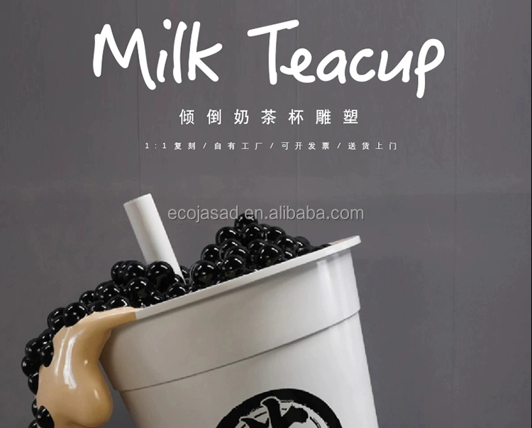 Fiberglass Giant Cup Statue Resin Boba Tea Cup Sculpture For Shop Window Display