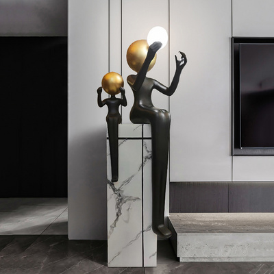 ECOJASArtwork Floor Lamps Human Sculpture Decor Lobby Reception Counter Post Lantern Floor Lights Humanoid Statue Light