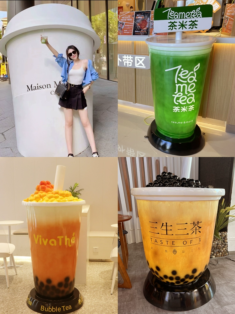 Fiberglass Giant Cup Statue Resin Boba Tea Cup Sculpture For Shop Window Display