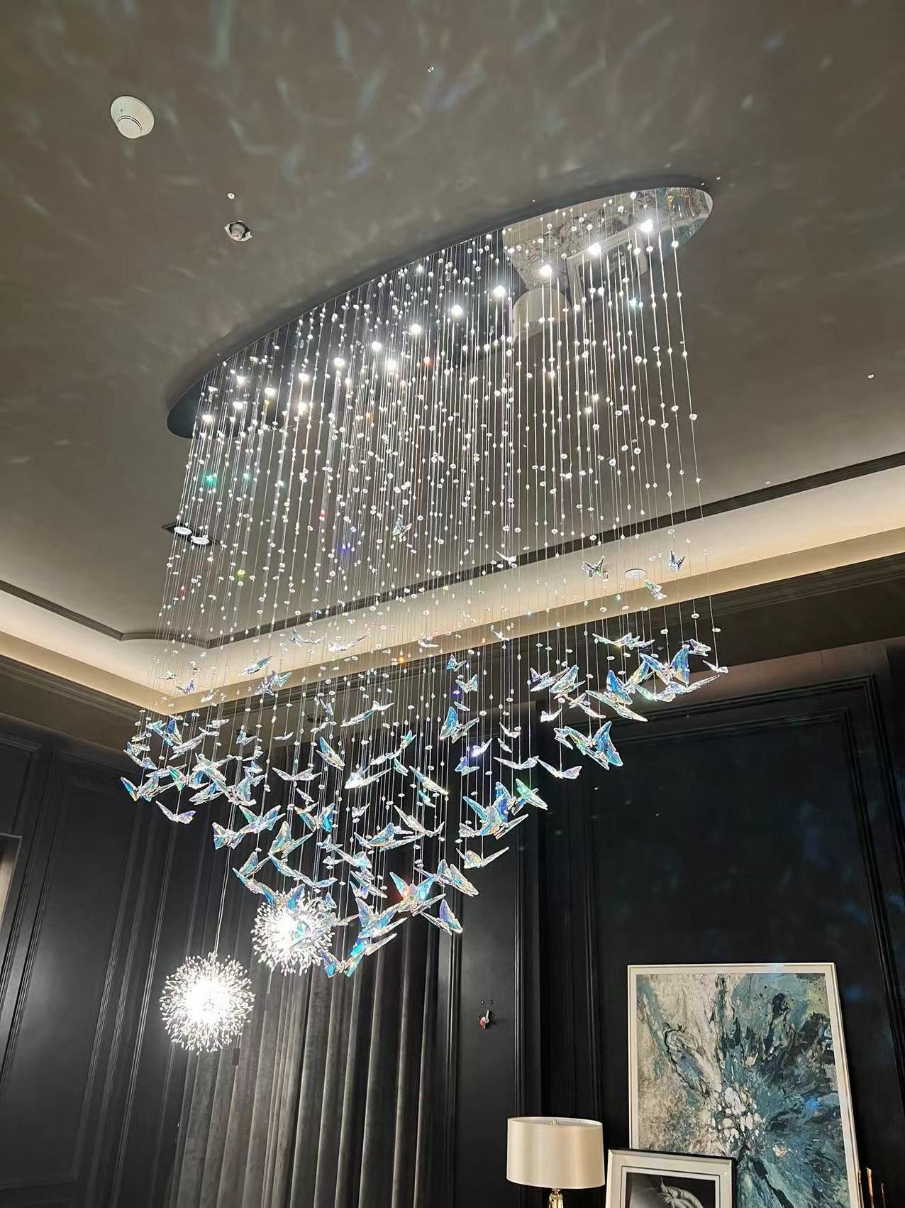 ECOJAS Customizable butterfly drop lights Pendant Lighting Hotel Lobby Decorative Luxury Crystal Ceiling Chandeliers