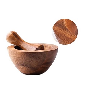 Mortar And Pestle Handmade Crush Spices Garlic Smasher,Bamboo Set,Crusher