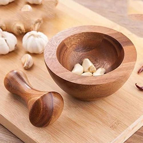 Mortar And Pestle Handmade Crush Spices Garlic Smasher,Bamboo Set,Crusher