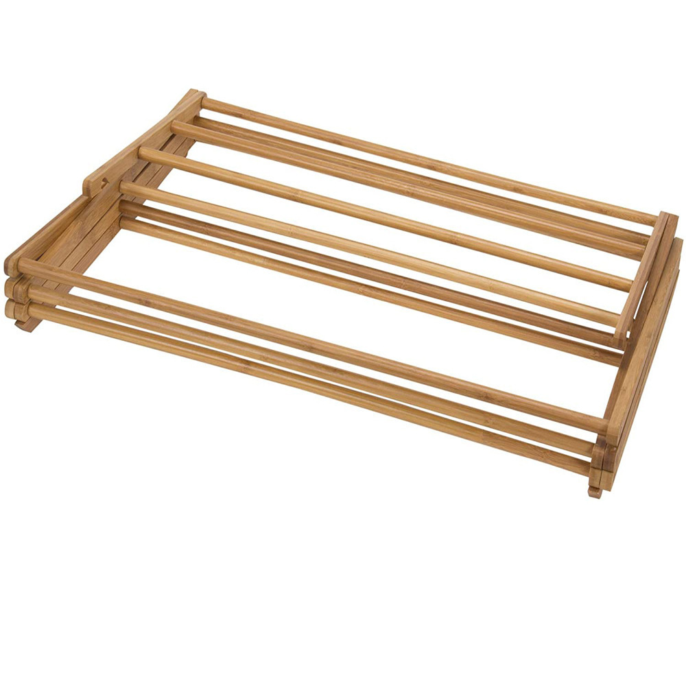 Wholesale Home Use Three-Layer Clothes Storage Bamboo Clothing Laundry Dryer Hanger Rack Solid Wood Folding Bamboo Rack