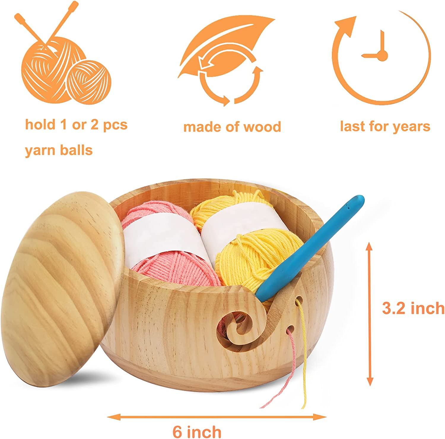 High Quality Handcrafted Wooden Round Sewing Crochet Knitting Yarn Balls Storage Bamboo Yarn Bowl