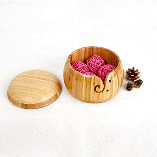 High Quality Handcrafted Wooden Round Sewing Crochet Knitting Yarn Balls Storage Bamboo Yarn Bowl