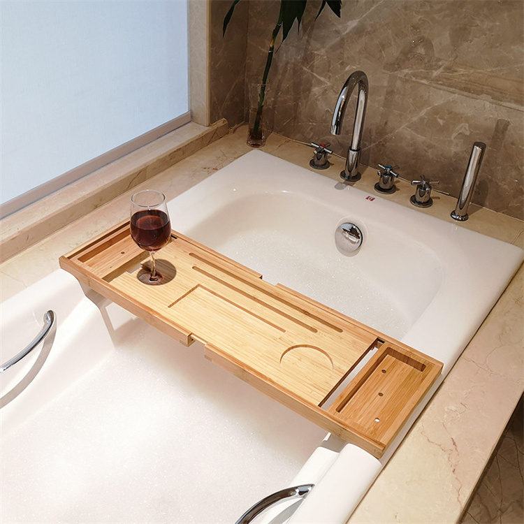 New Extendable Bamboo Bathtub Tray Spa Bathtub Caddy Organizer Rack Book Wine Table Holder Nonslip Bottom Bath Tub Tray Shelf