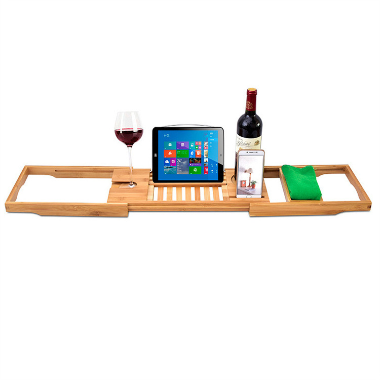 New Extendable Bamboo Bathtub Tray Spa Bathtub Caddy Organizer Rack Book Wine Table Holder Nonslip Bottom Bath Tub Tray Shelf