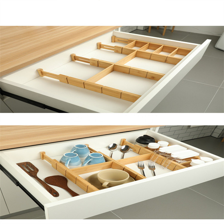 Bamboo Drawer Dividers Adjustable Expandable Kitchen Utensil Drawer Organizer