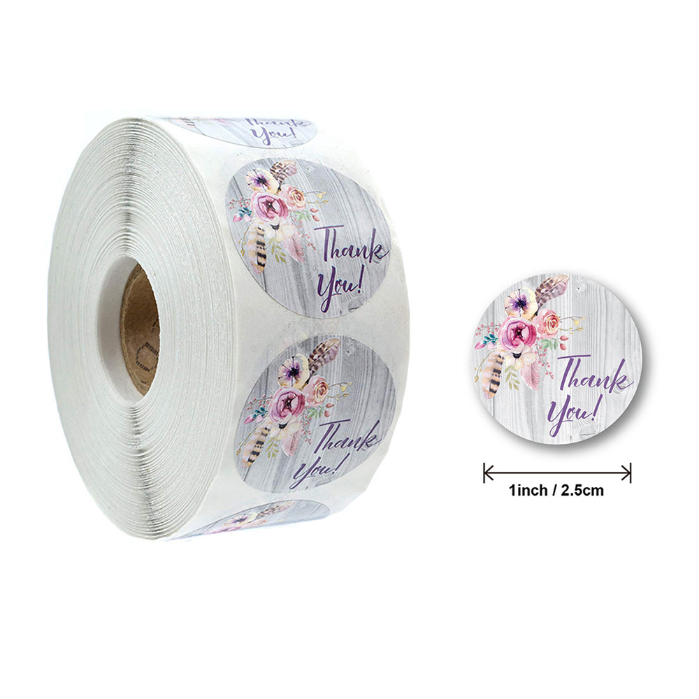 Custom Cute Flower White Thankyou Sticker Label Adhesive Floral Thank You Sealing Sticker For Clothing Shipping