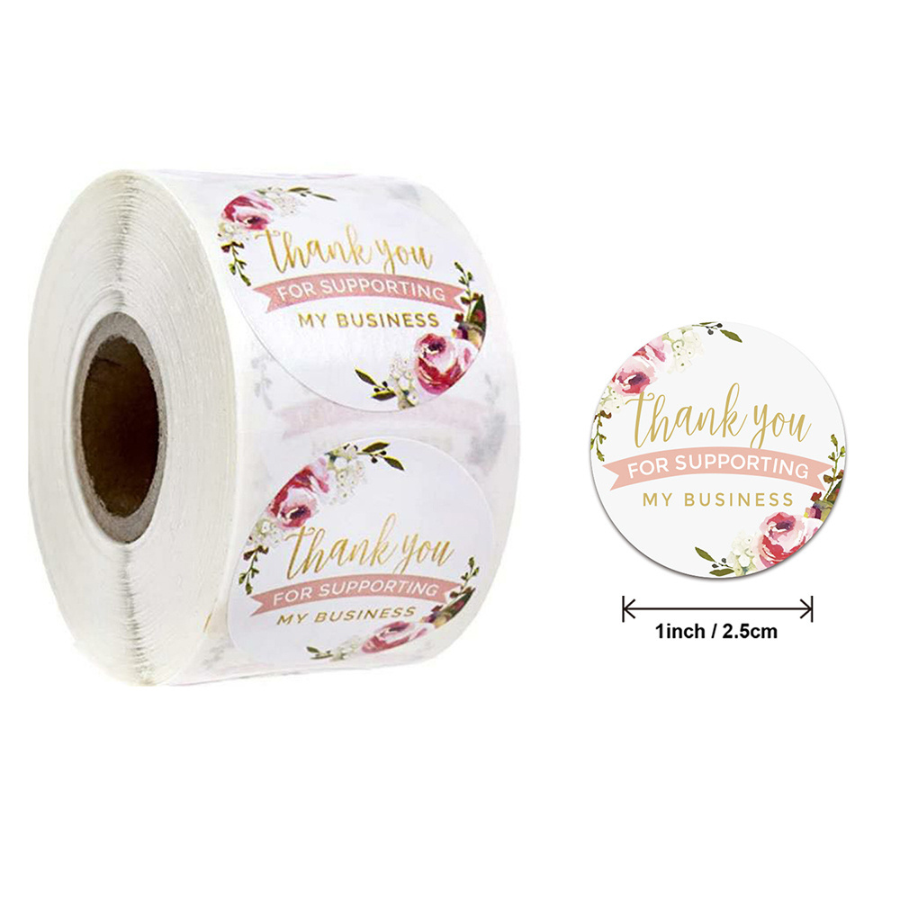 Custom Cute Flower White Thankyou Sticker Label Adhesive Floral Thank You Sealing Sticker For Clothing Shipping