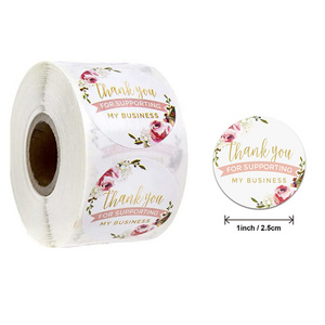 Custom Cute Flower White Thankyou Sticker Label Adhesive Floral Thank You Sealing Sticker For Clothing Shipping