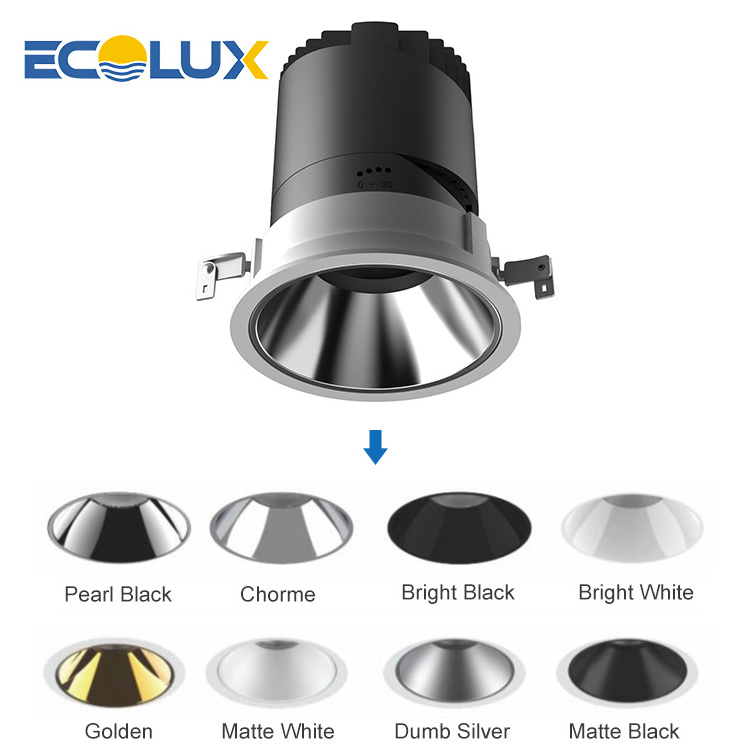 Ecolux 5W 10W 18W Dimmable COB LED Down Light Recessed Ceiling Hotel Anti Glare Fixture Narrow Beam Downlight