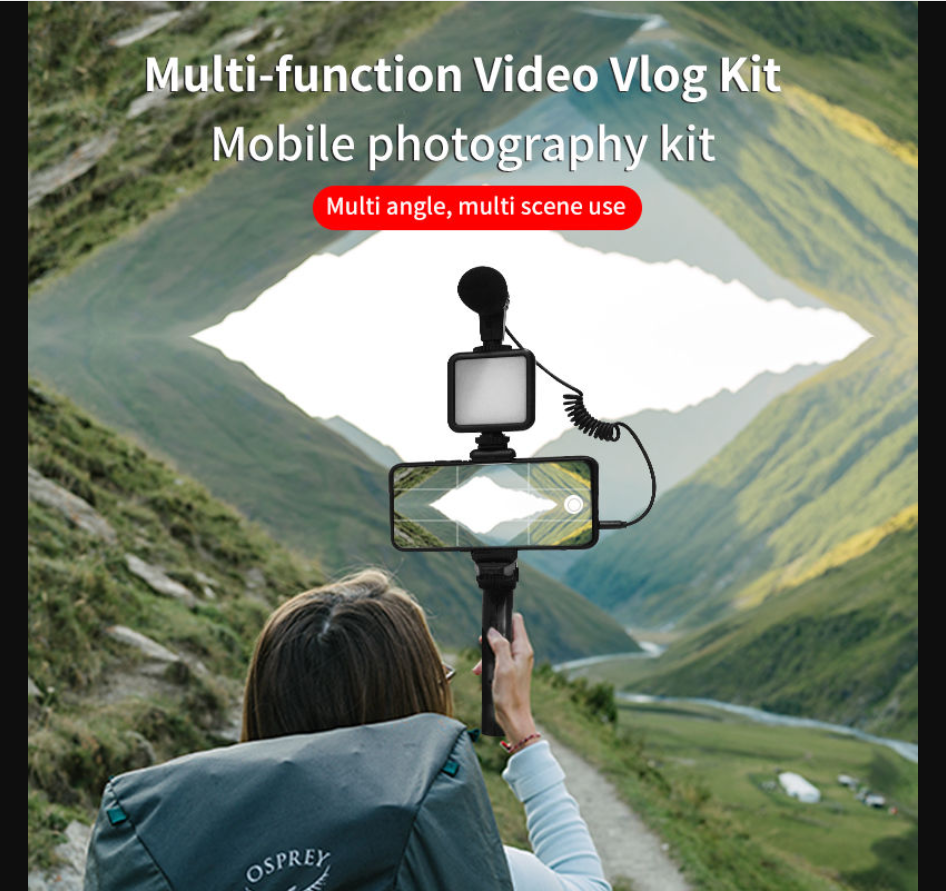 Portable Camera Travel Video Smartphone Video Kit Vlogging Kit with Microphone Light Tripod 50