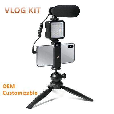 Portable Camera Travel Video Smartphone Video Kit Vlogging Kit with Microphone Light Tripod 50" Extendable Stand Fill Light