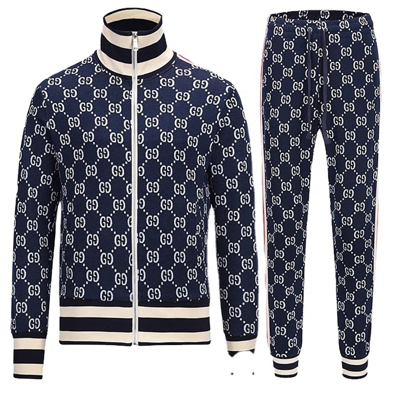 OEM Custom Latest Design Men's Two Piece Set Urban Front Zipper Track Suit's With Ribbed Hem & Cuff Zip Up Printed Suit Set's