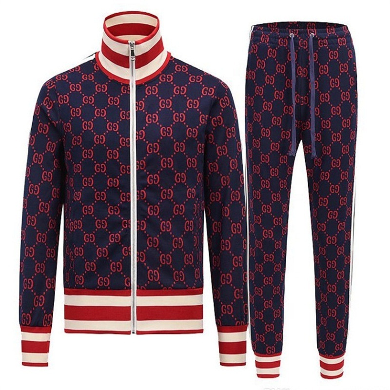 OEM Custom Latest Design Men's Two Piece Set Urban Front Zipper Track Suit's With Ribbed Hem & Cuff Zip Up Printed Suit Set's