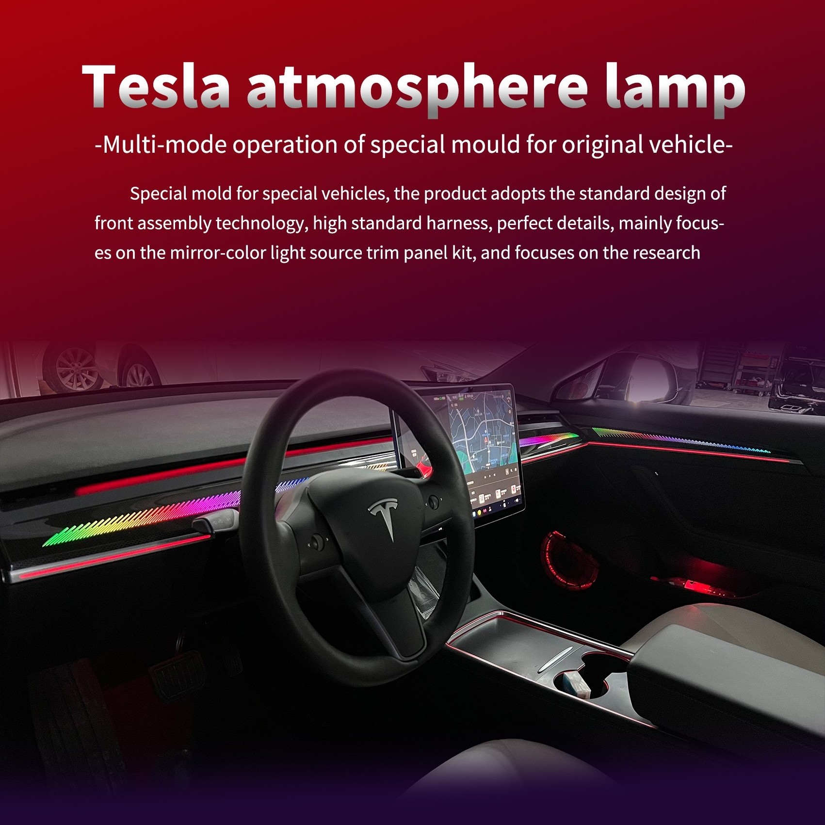 EVbase Tesla car lighting system indoor atmosphere light LED 64 colors for tesla model 3/tesal model Y  ambiente light