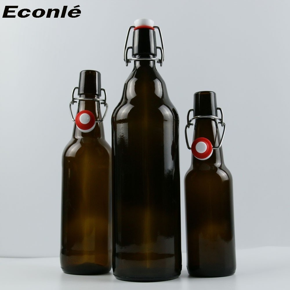 Factory Wholesale Amber Glass Bottle 250ml 330ml 500ml 750ml 1L Empty Beer Glass Swing Top Brown Flip Top Beer Bottles