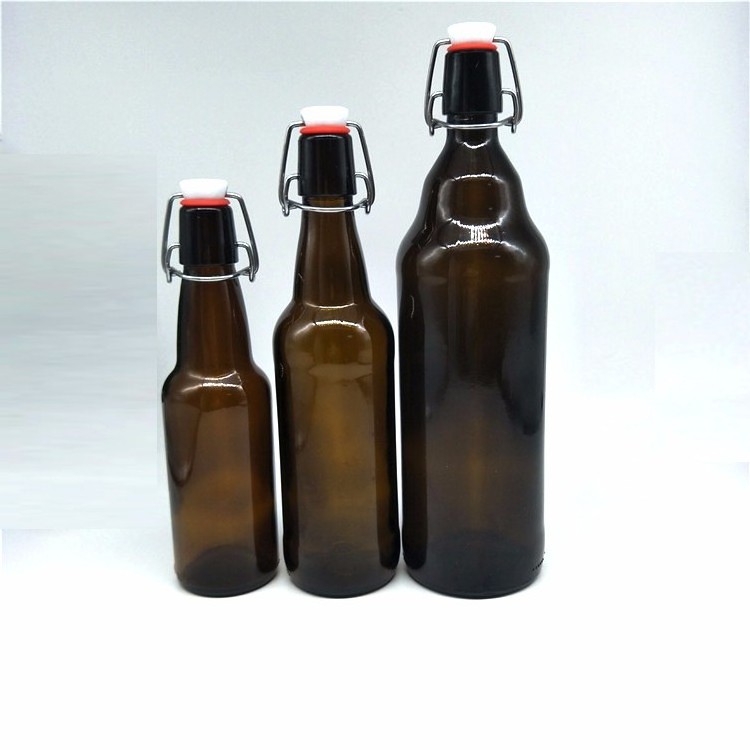 Factory Wholesale Amber Glass Bottle 250ml 330ml 500ml 750ml 1L Empty Beer Glass Swing Top Brown Flip Top Beer Bottles