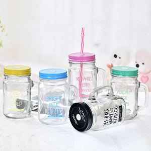 Clear water coffee jars cups beverage drinking mugs juice bottle 8 oz 16 oz glass mason jars with handle and straw lid wholesale